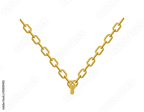 Gold chain on his neck jewelry. Accessory precious yellow metal