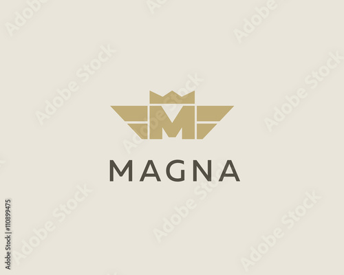  Letter M vector logo design template. Wings crown logotype creative concept. Moving idea classic icon.