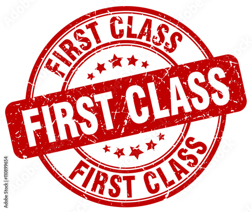 first class red grunge round vintage rubber stamp