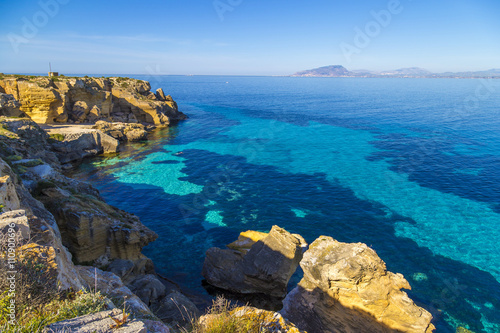 Coastline on Favignana island in Sicily, Italy, the Aegadian