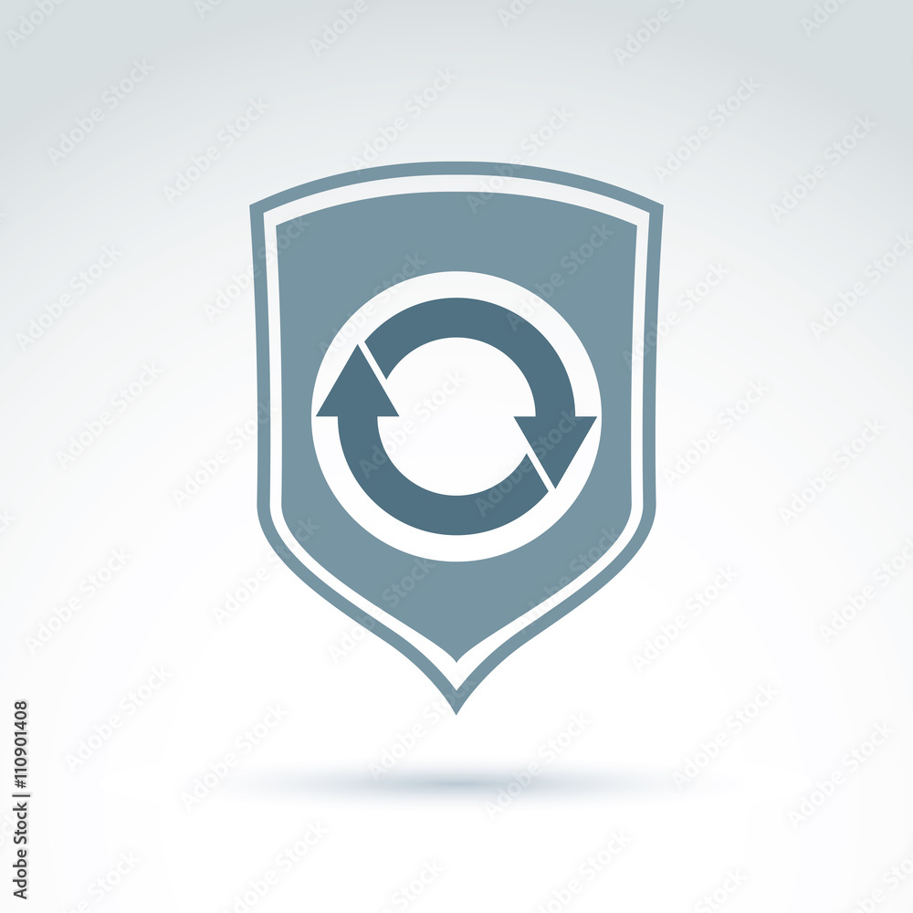 Loop icon, reload symbol placed on a gray security shield. Loop icon, reload symbol placed on a gray security shield.