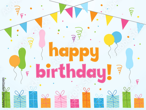 "HAPPY BIRTHDAY" Card in How Chunky font with motifs