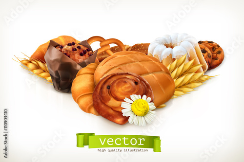 Bread, vector illustration isolated on white