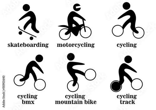 skateboarding, motorcycling, cycling, cycling bmx, cycling mountain bike, cycling track sport icons