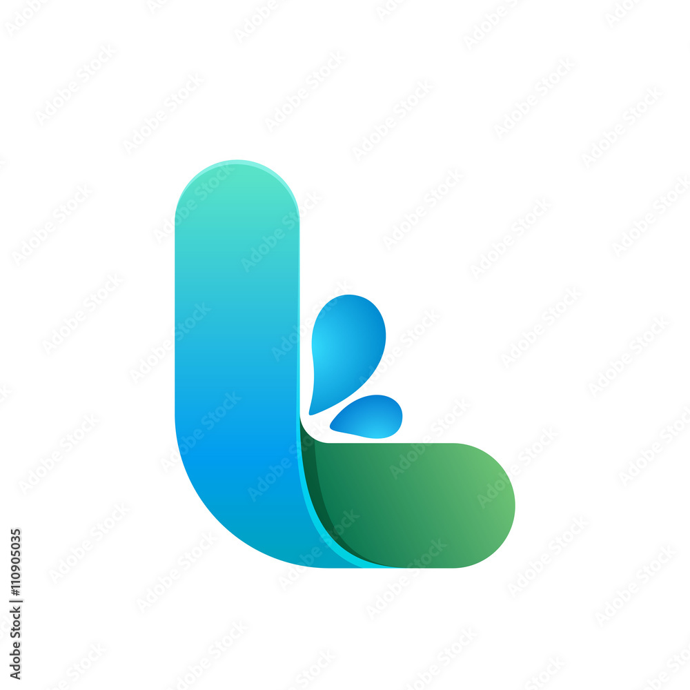 L letter with water waves and drops. L letter with water waves and drops.
