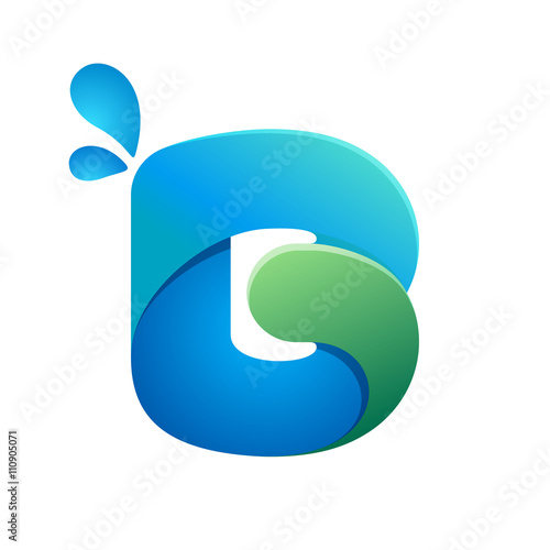 B letter with water waves and drops.