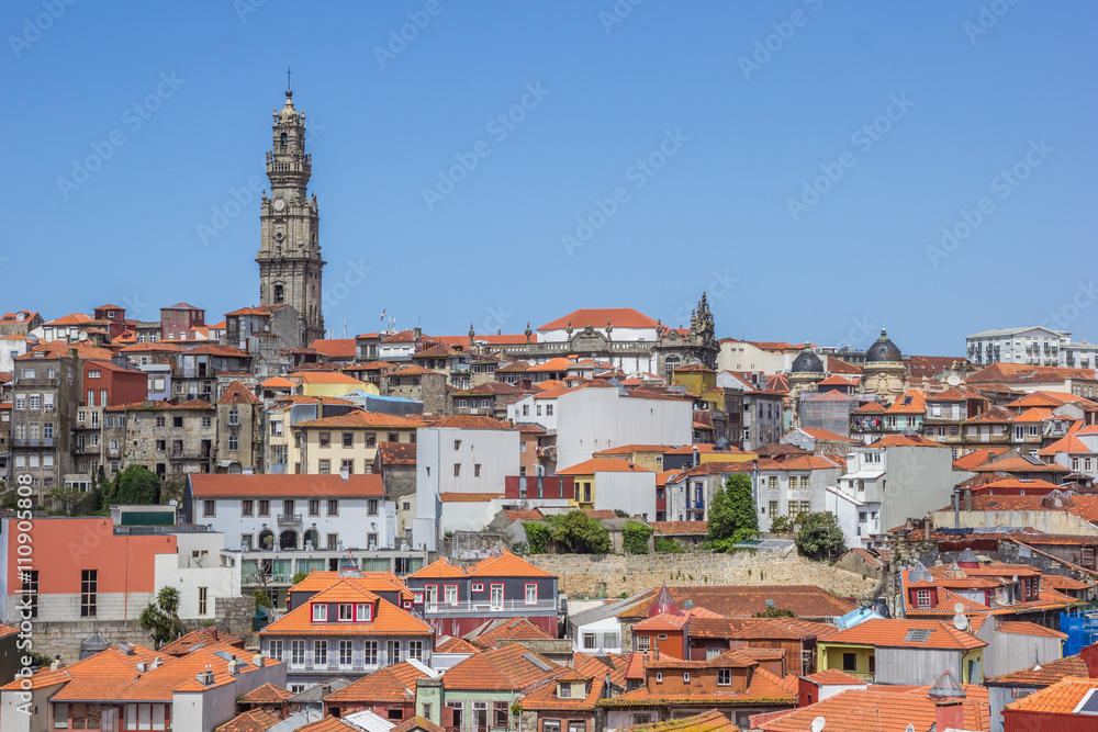 Porto skyline with rooftops and church tower