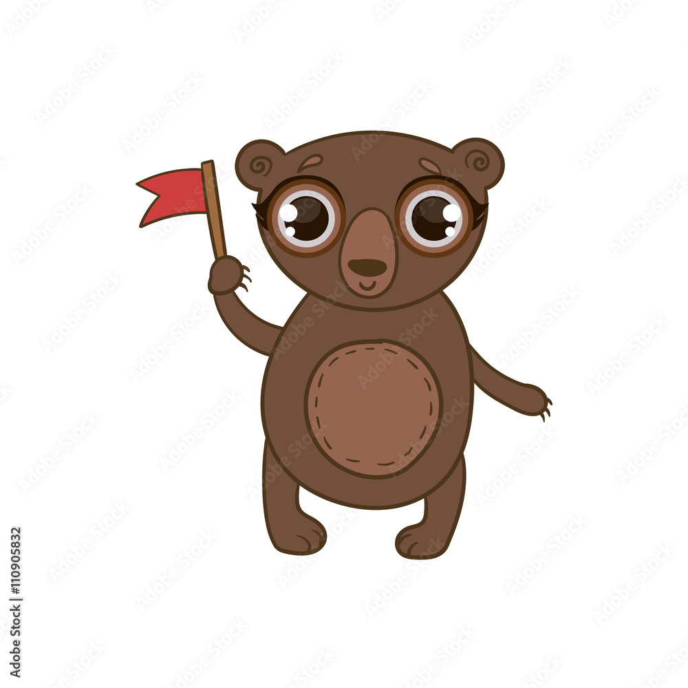 Obraz premium Toy Brown Bear With Flag