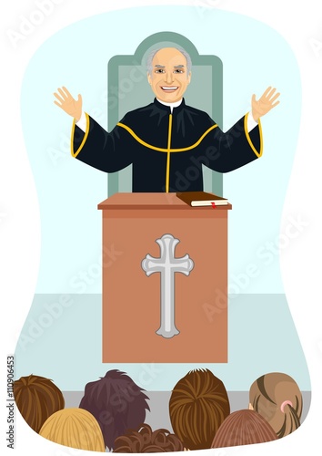 Senior protestant priest gives his sermon from church pulpit