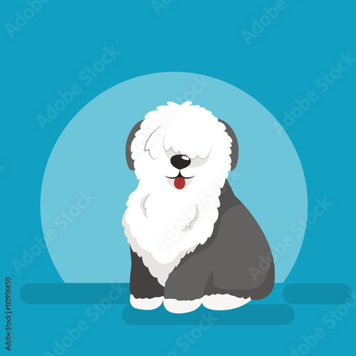 Illustration of sitting funny dog, Old English Sheepdog