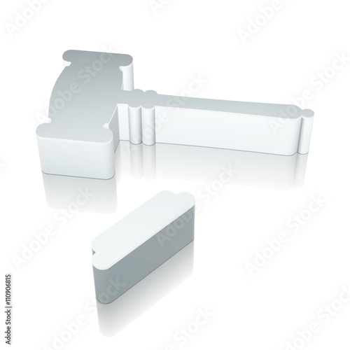 Law icon: 3d metallic Gavel icon with reflection, vector illustration.