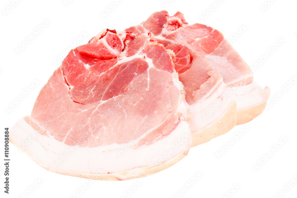 A Piece of Fresh Raw Pork, Meat Isolated on White Background A Piece of Fresh Raw Pork, Meat Isolated on White Background