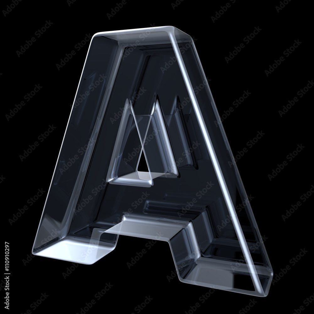 Naklejka premium Transparent x-ray letter A. 3D render illustration on black background
