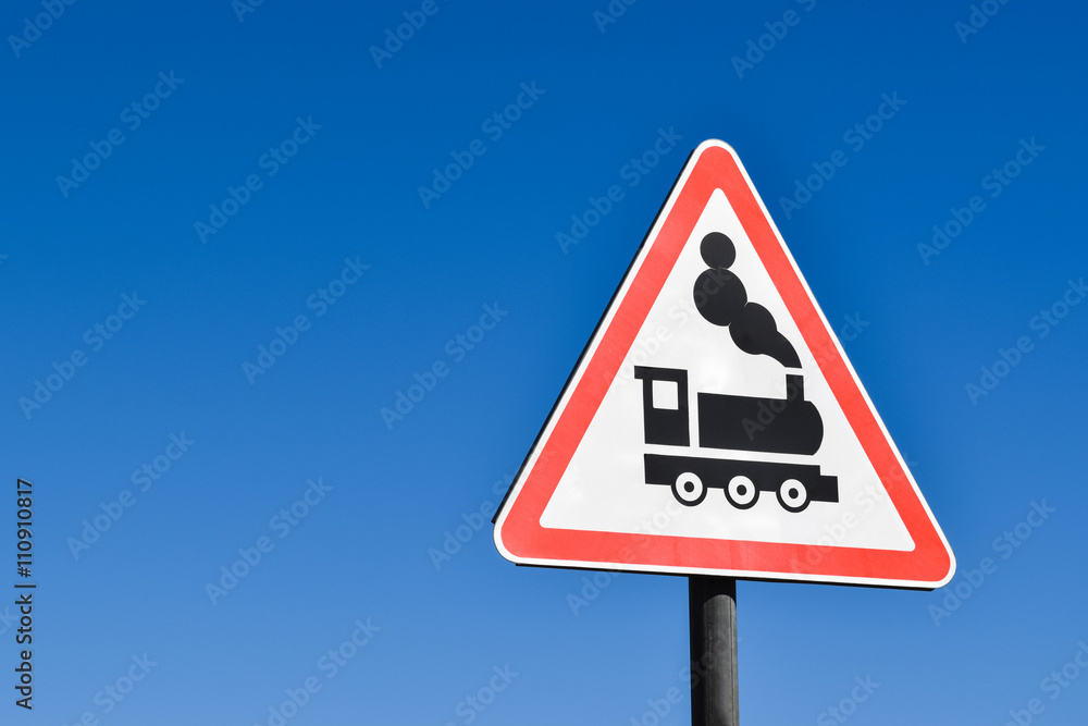 Railway sign against a blue sky Railway sign against a blue sky