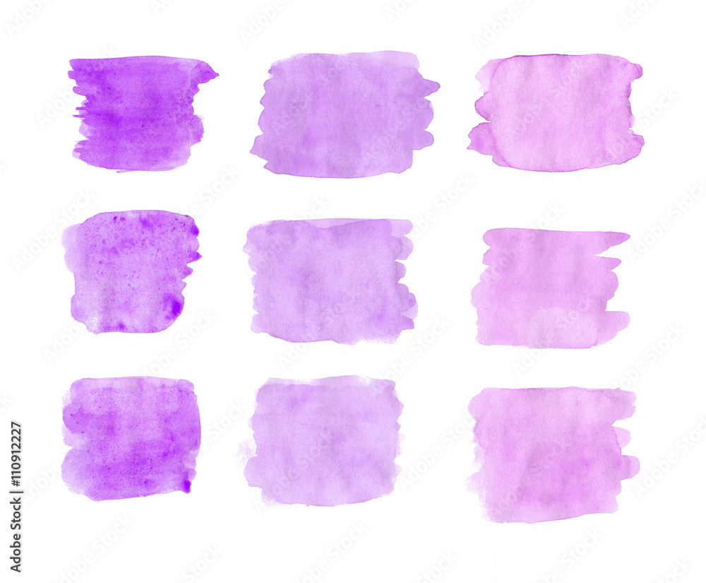 Watercolor brushstrokes in shades of purple