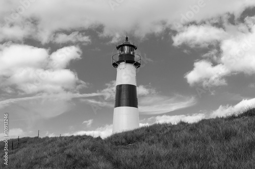 Lighthouse on the Dune, monochrome Lighthouse List East on a dune of the island Sylt, Germany, North Sea