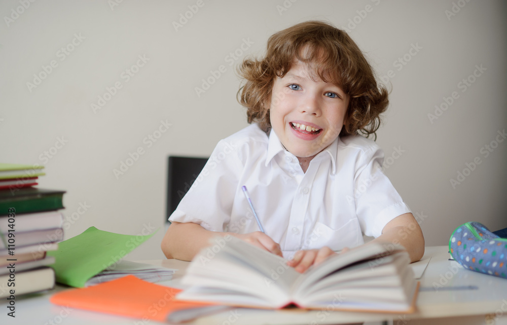 Elementary school student with homework Elementary school student with homework