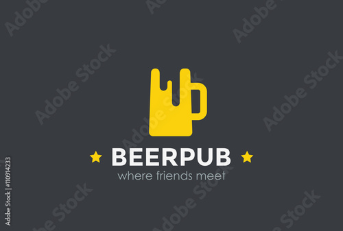 Beer Mug Silhouette Logo design vector template Negative space...Bar Pub Logotype Alcoholic drinks concept icon.