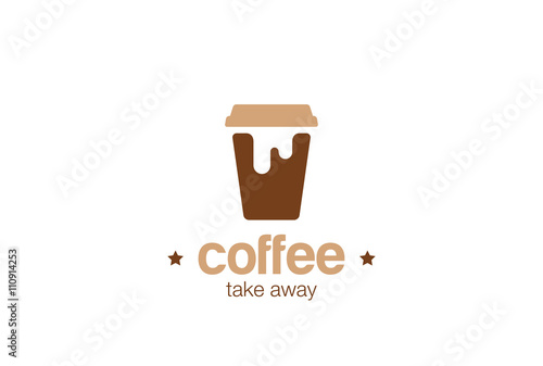Coffee take away paper cup Logo design vector template Negative space style...Coffee-shop Logotype concept icon.