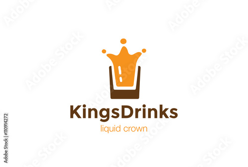 Drink Glass Splash as Crown Logo design vector template...Liquid alcoholic Logotype concept icon