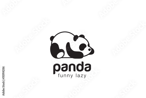 Panda bear silhouette Logo design vector template...Funny Lazy animal Logotype concept icon.