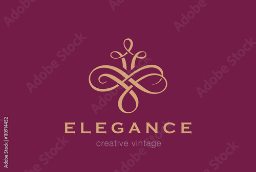 Floral Vintage Logo design abstract vector template...Flourish Vignette Logotype wedding luxury fashion jewelry concept icon.