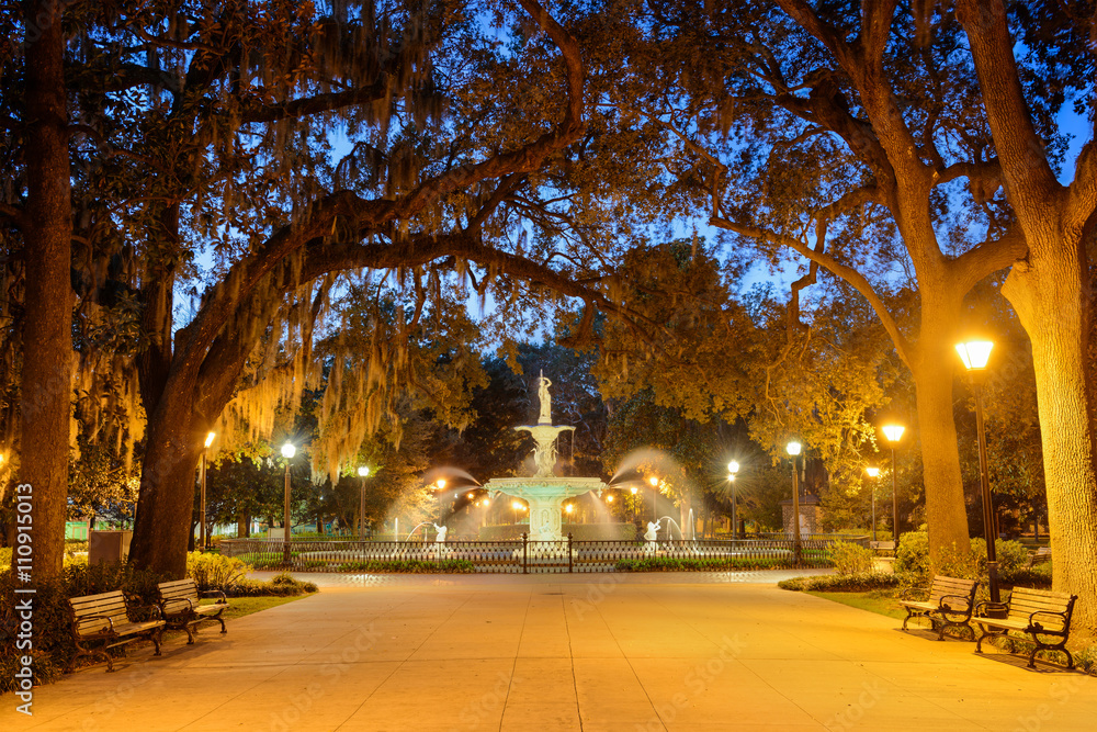 Savannah, Georgia Park and Fountain