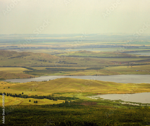 Lake at the foot of the mountains.
