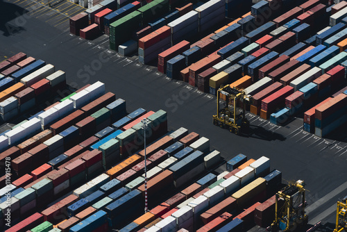 Aerial view of angled cargo containers, Port Melbourne, Melbourne, Victoria, Australia