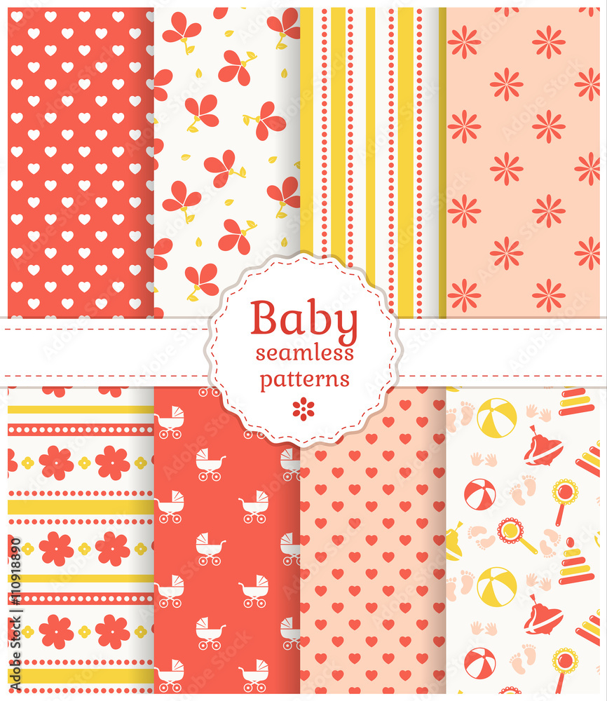 Baby seamless patterns. Vector set. Baby seamless patterns. Vector set.