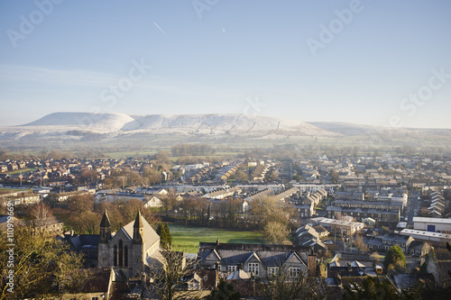 Elevated view of town, Clitheroe, Lancashire, UK photo