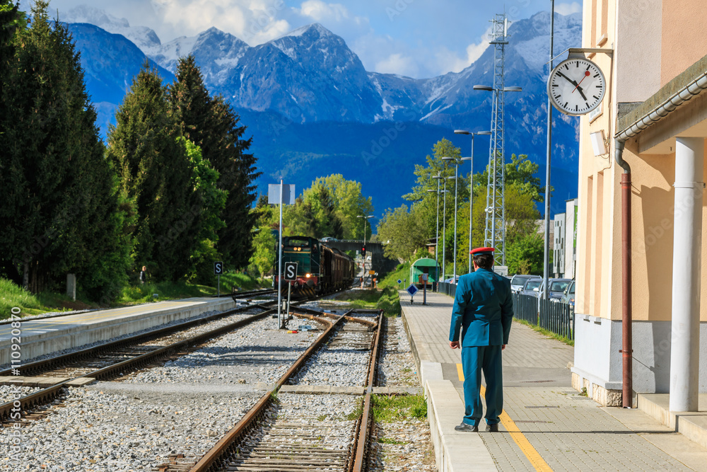Train Station Officer Waiting At The Train Station For The Freight train-station-officer-waiting-at-the-train-station-for-the-freight