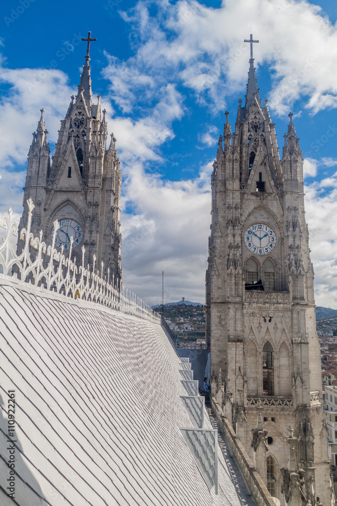 Towers of the Basilica of the National Vow in Quito, Ecuador