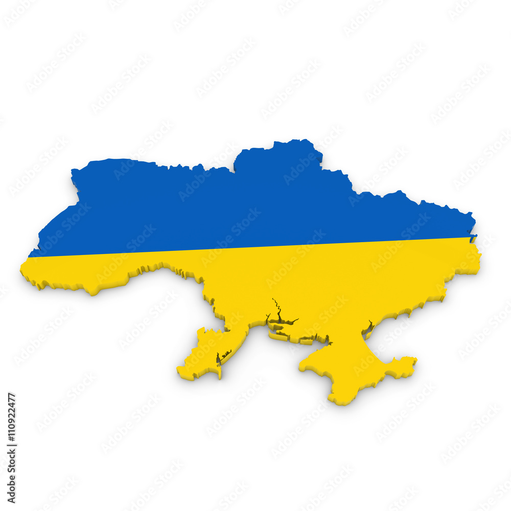 3D Illustration Map Outline of Ukraine with the Ukrainian Flag 3D Illustration Map Outline of Ukraine with the Ukrainian Flag