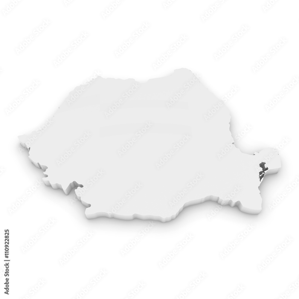 White 3D Illustration Map Outline of Romania Isolated on White