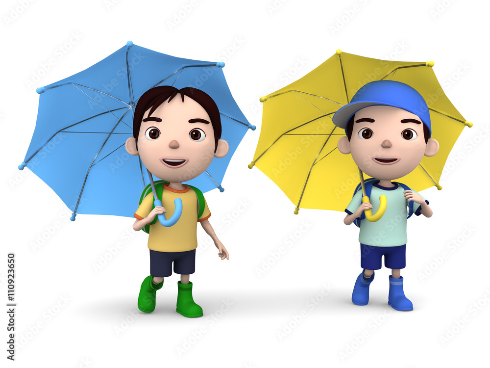 雨の日 傘をさす 2人の男の子 ポーズ Stock イラスト Adobe Stock
