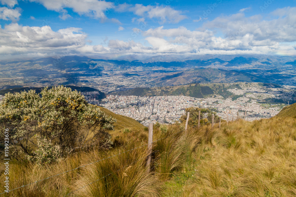 Quito, capital of Ecuador, as viewed from lookout Cruz Loma.