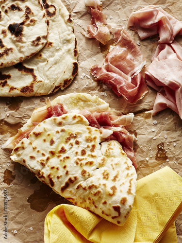 Piadina or Piada, thin Italian flatbread photo