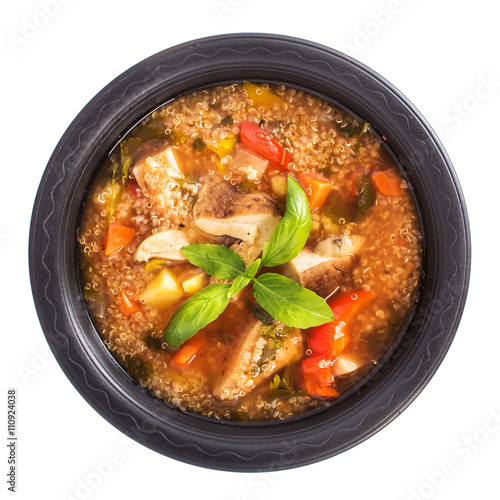 Mushroom quinoa soup isolated