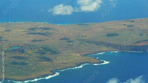 Aerial view of Volcano Rano Raraku on Easter Island (Rapa Nui) in Chile