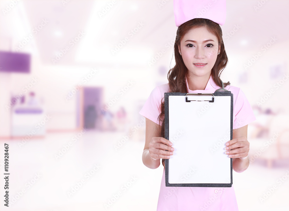 female nurse show blank clipboard in hospital female nurse show blank clipboard in hospital