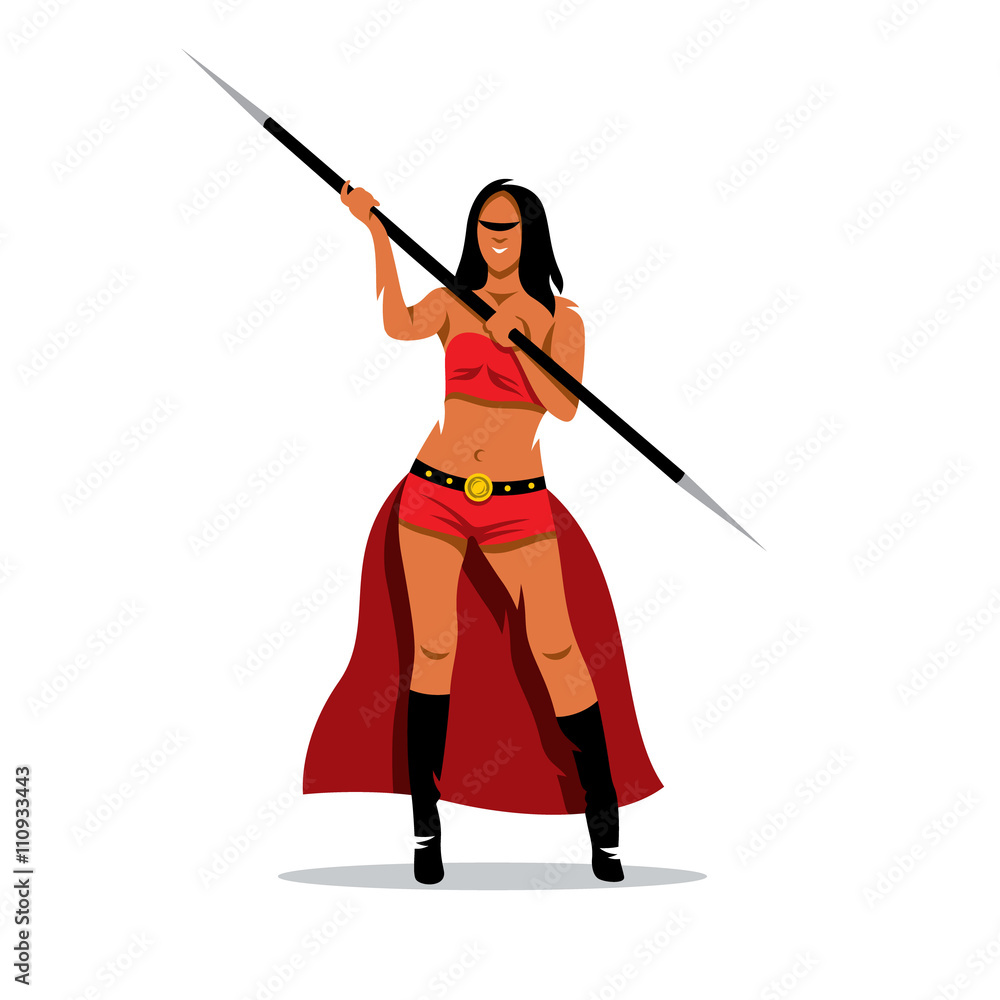 Vector Woman Amazon with a spear Cartoon Illustration. Vector Woman Amazon with a spear Cartoon Illustration.