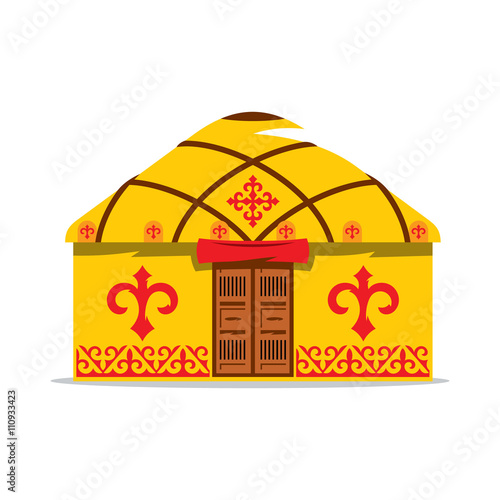Vector Yurt Cartoon Illustration. House of Asian nomads. 