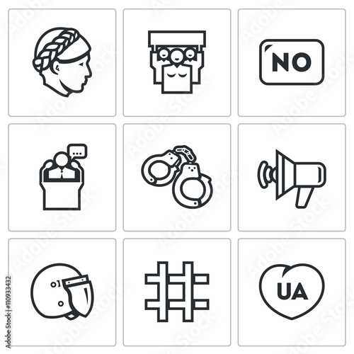 Vector Set of Feminism and Womens Rights Icons. Female, Rally, Denial, Leader, Arrest, Slogan, Police, Prison, Love.