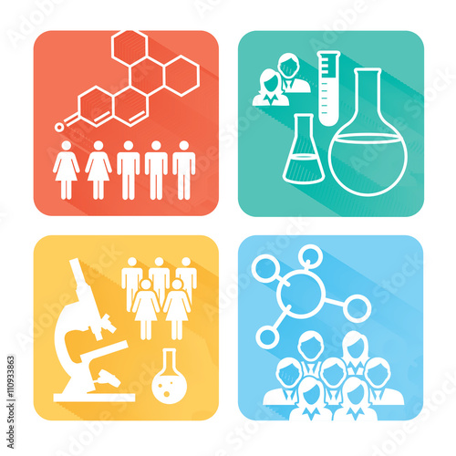 2/2 Rectangle Medical Healthcare Icons with People Charting Disease or Scientific Discovery