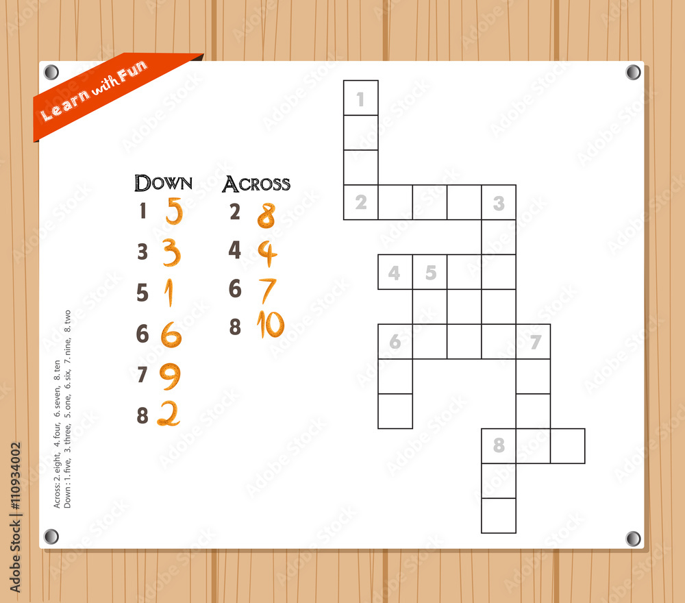 Crossword, education game for children about number