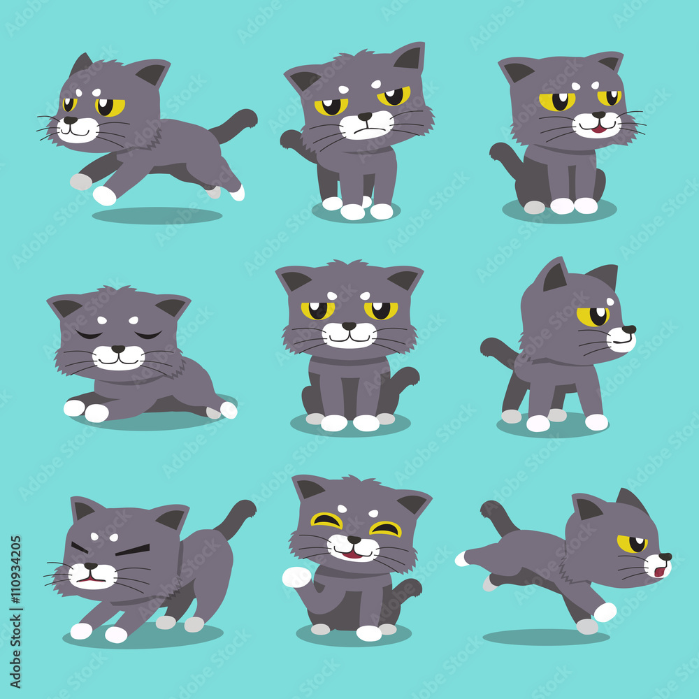 Cartoon character cat poses set Cartoon character cat poses set