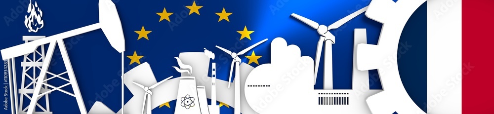 Fototapeta premium Energy and Power icons set. Header banner with France flag