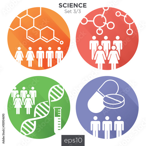 Circle 3/3 Medical Healthcare Icons with People Charting Disease or Scientific Discovery