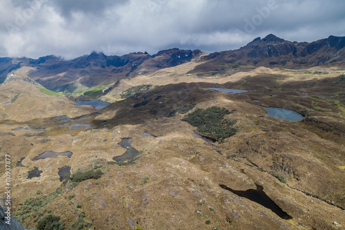 Aerial view of landscape of National Park Cajas, Ecuador